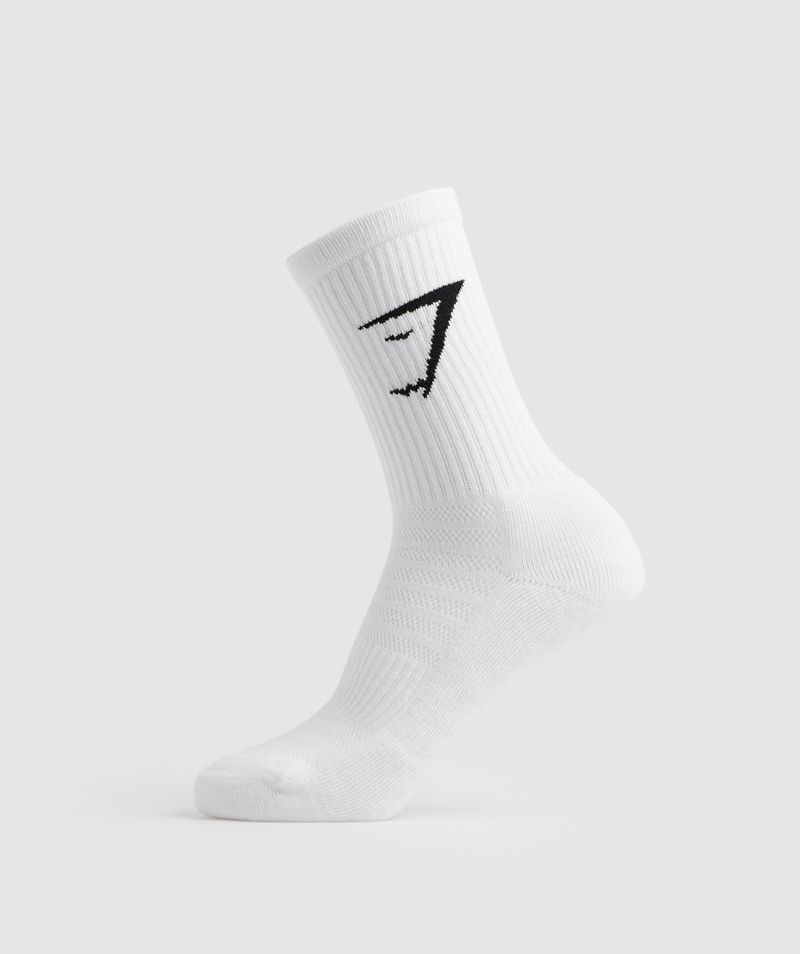 Men's Gymshark Crew 5pk Socks White | USA  3180-JFDLI