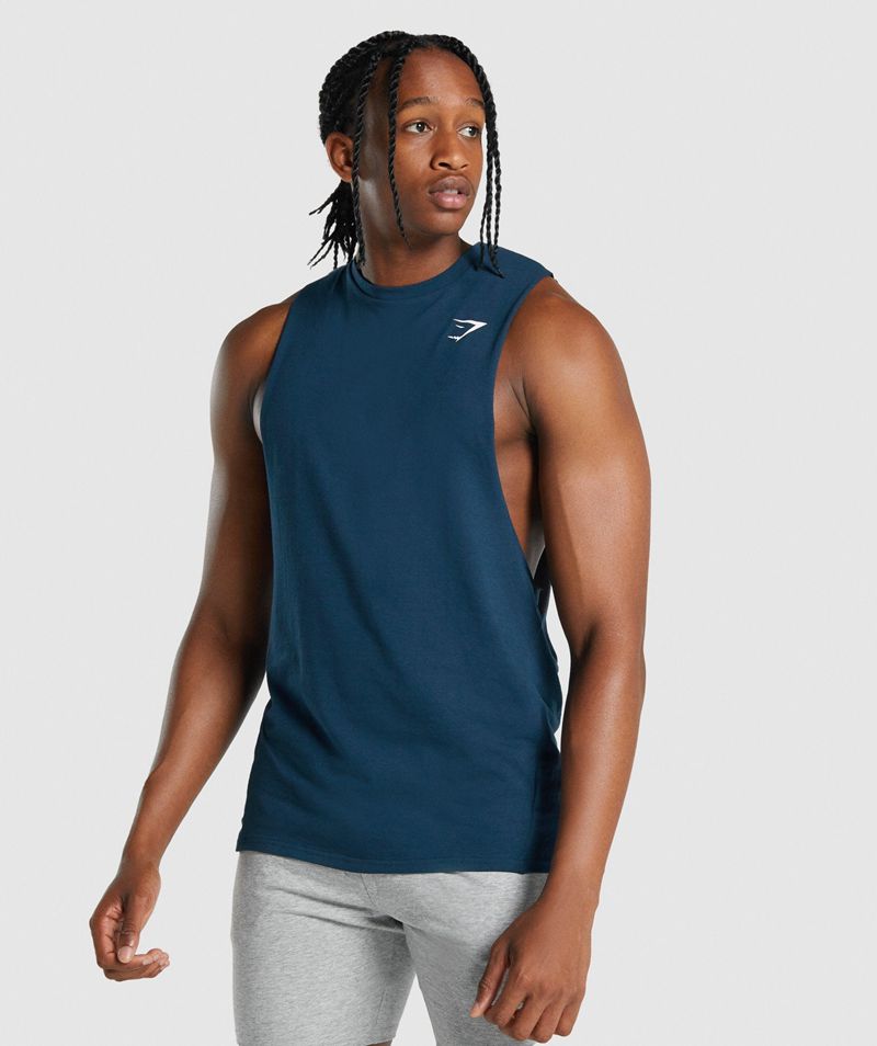 Men\'s Gymshark Critical 2.0 Drop Arm Tank Tops Navy | USA  5932-GMAOF