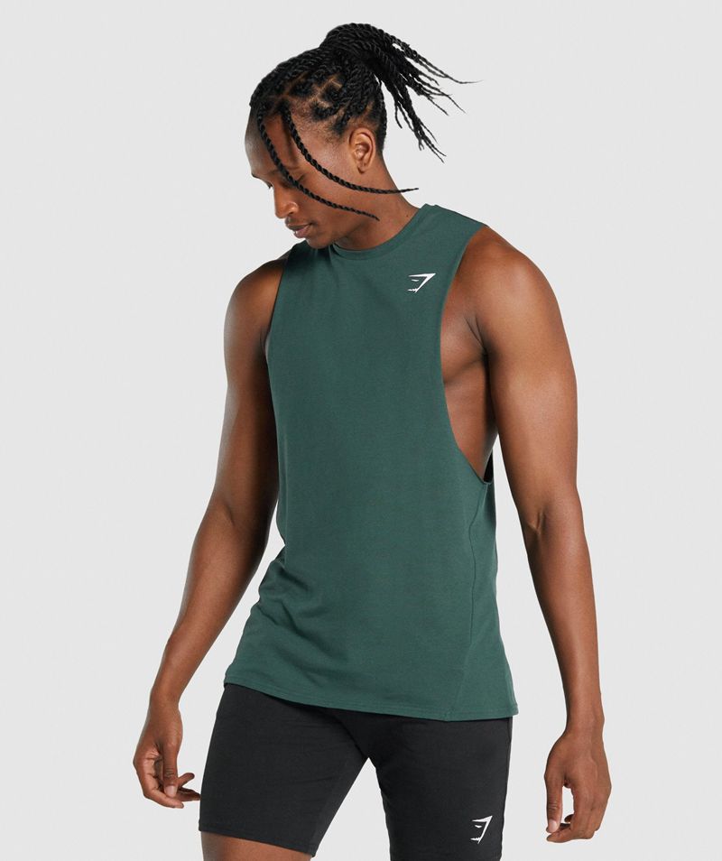 Men\'s Gymshark Critical 2.0 Drop Arm Tank Tops Dark Green | USA  7938-XVUGY