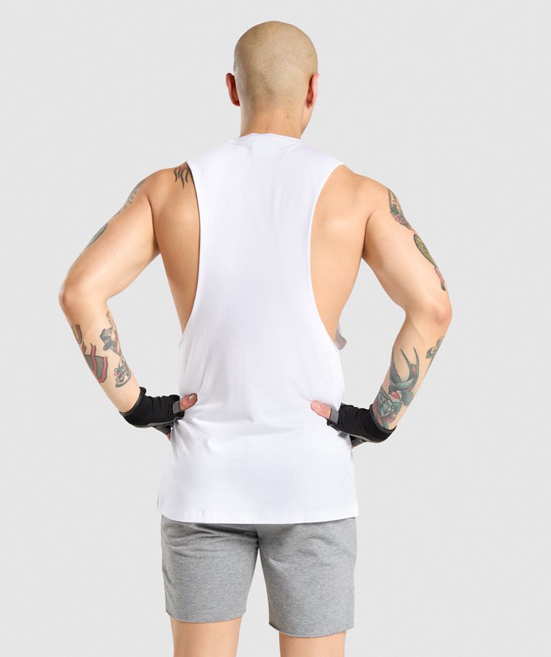 Men's Gymshark Critical Drop Arm Tank Tops White | USA  1508-KSGZF