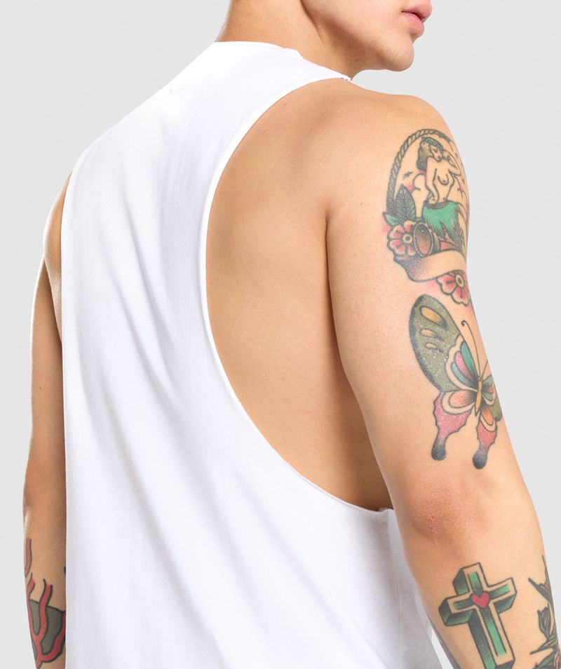 Men's Gymshark Critical Drop Arm Tank Tops White | USA  1508-KSGZF