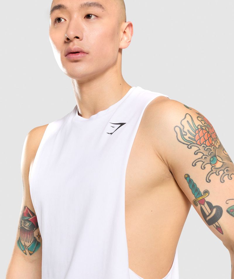 Men's Gymshark Critical Drop Arm Tank Tops White | USA  1508-KSGZF