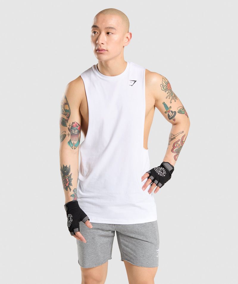 Men\'s Gymshark Critical Drop Arm Tank Tops White | USA  1508-KSGZF