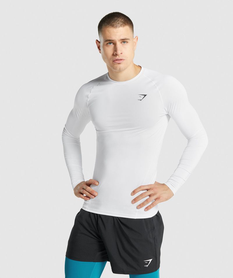 Men\'s Gymshark Element Baselayer Long Sleeve T-Shirts White | USA  0142-YXREB