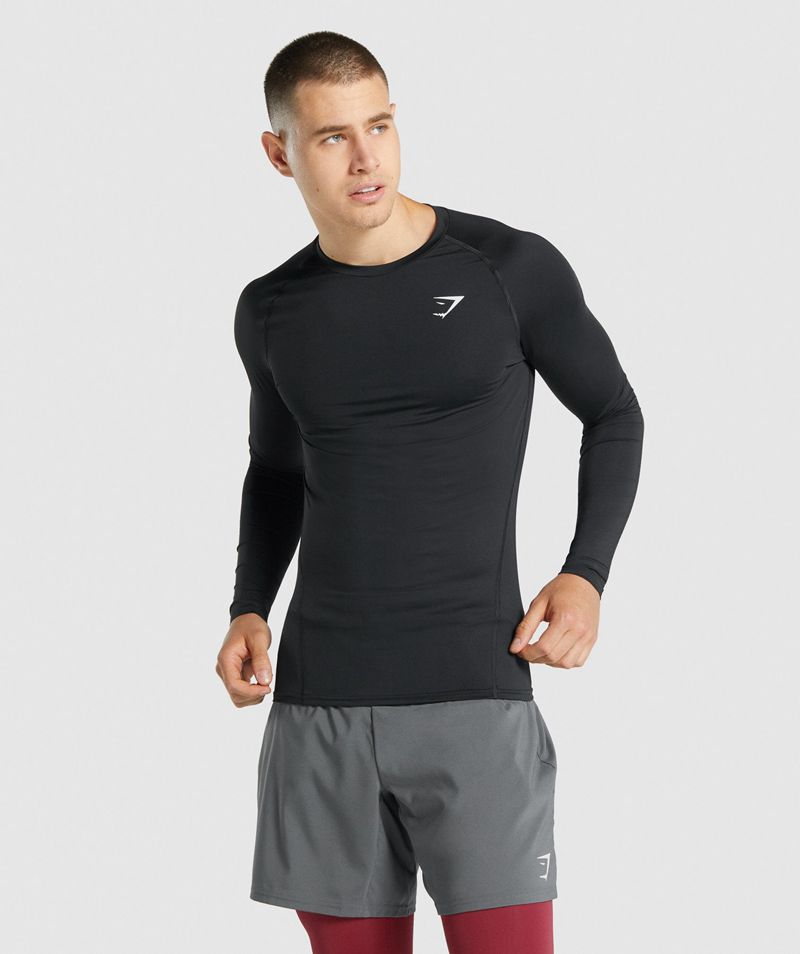 Men\'s Gymshark Element Baselayer Long Sleeve T-Shirts Black | USA  4687-OASEX