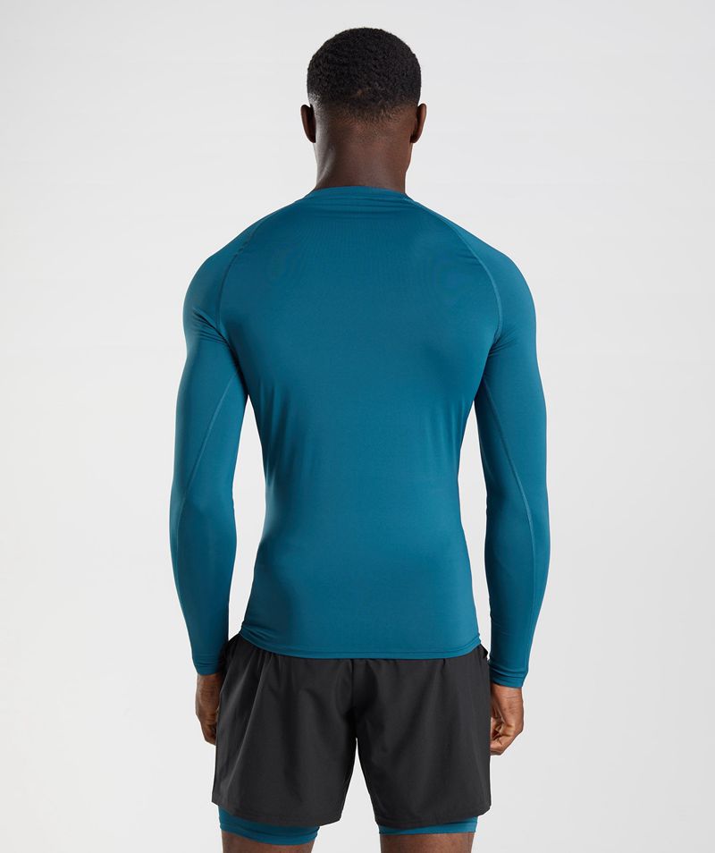 Men's Gymshark Element Baselayer Long Sleeve Tops Blue | USA  9607-RLNXJ