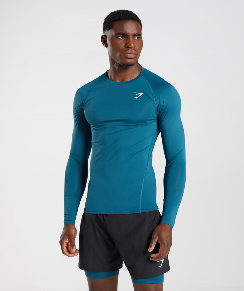 Men\'s Gymshark Element Baselayer Long Sleeve Tops Blue | USA  9607-RLNXJ