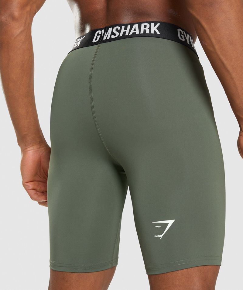 Men's Gymshark Element Baselayer Shorts Olive | USA  5194-KBCMT