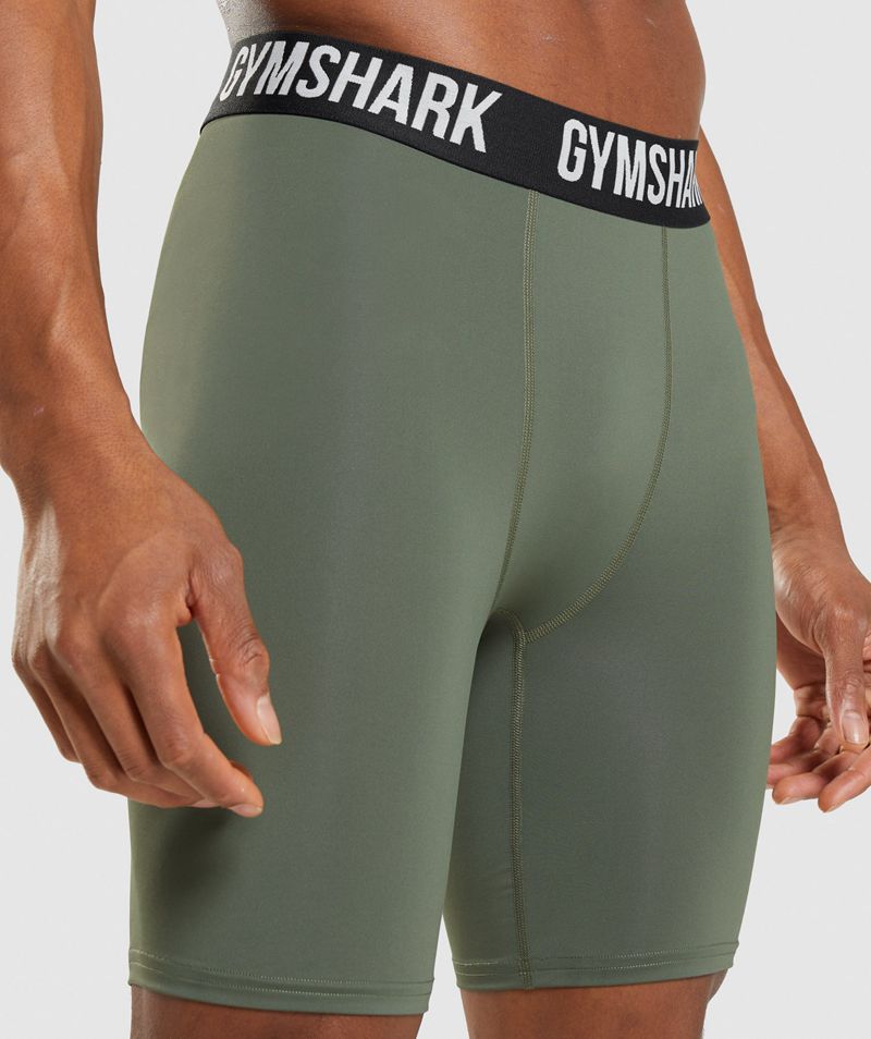 Men's Gymshark Element Baselayer Shorts Olive | USA  5194-KBCMT