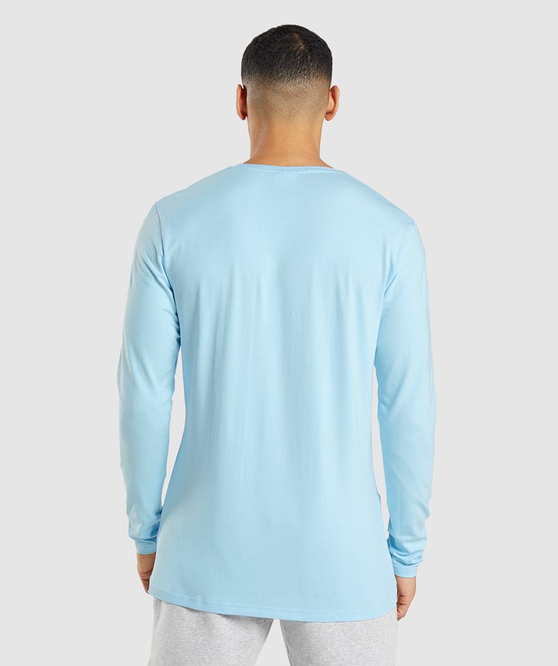 Men's Gymshark Essential Long Sleeve T-Shirts Blue | USA  2631-ISERJ