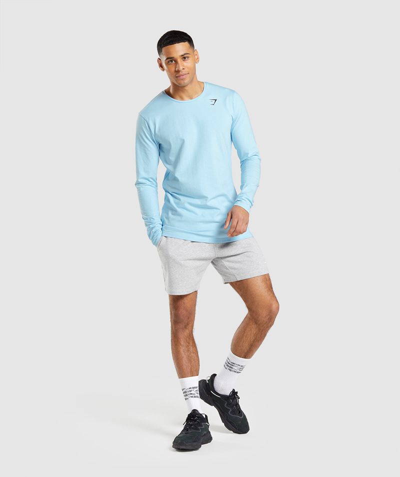 Men's Gymshark Essential Long Sleeve T-Shirts Blue | USA  2631-ISERJ