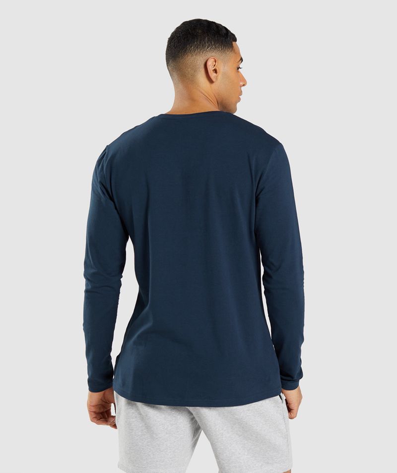 Men's Gymshark Essential Long Sleeve T-Shirts Navy | USA  9168-FQBHP