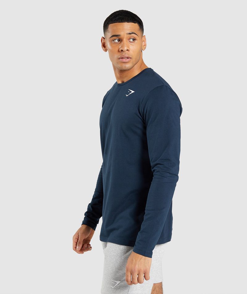 Men's Gymshark Essential Long Sleeve T-Shirts Navy | USA  9168-FQBHP