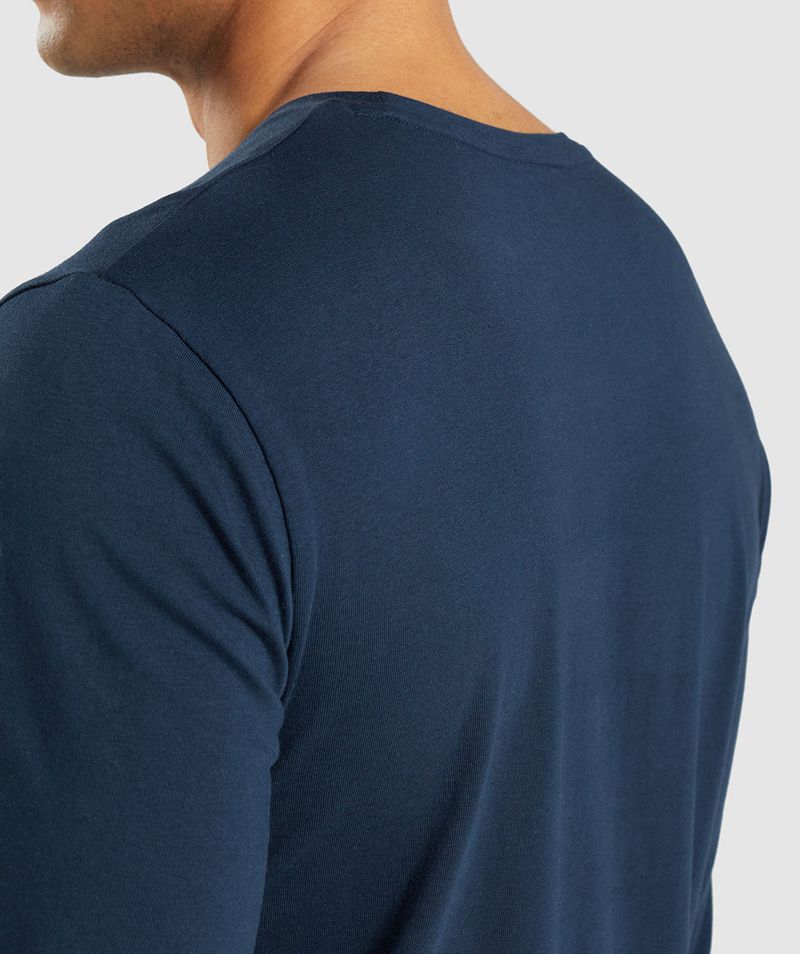 Men's Gymshark Essential Long Sleeve T-Shirts Navy | USA  9168-FQBHP