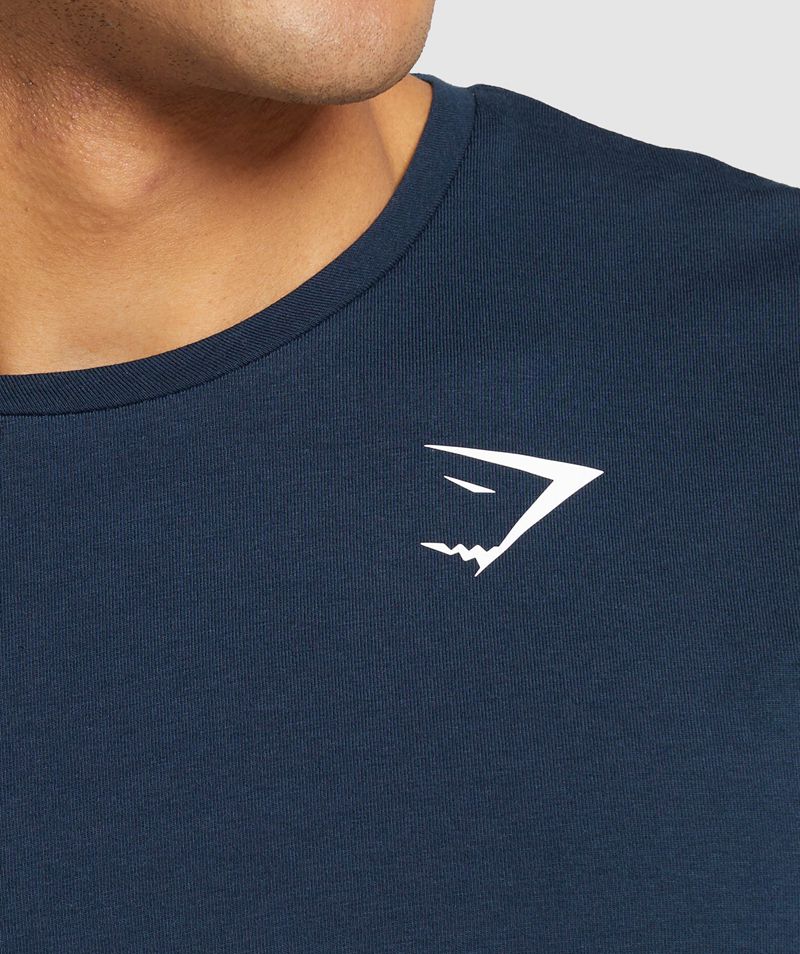 Men's Gymshark Essential Long Sleeve T-Shirts Navy | USA  9168-FQBHP