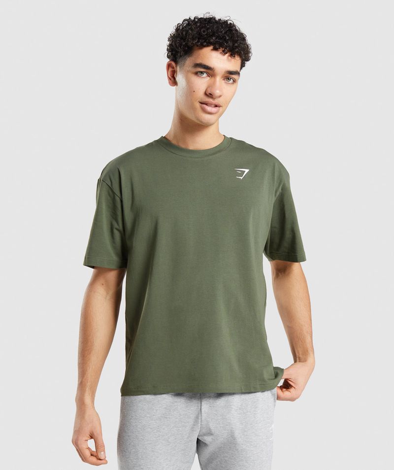 Men\'s Gymshark Essential Oversized T-Shirts Olive | USA  5406-NJLIV