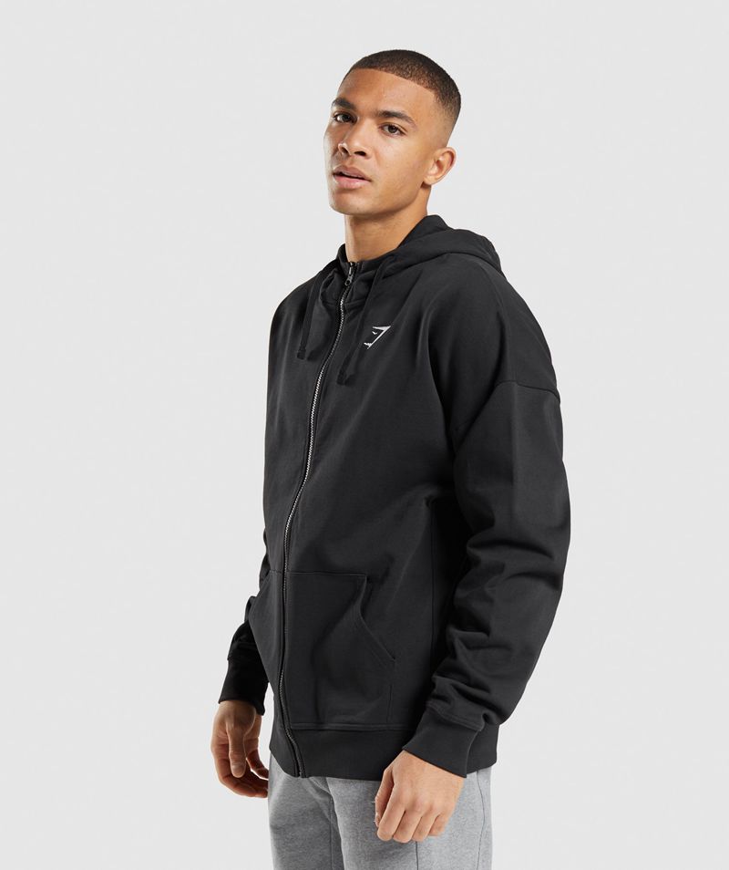 Men's Gymshark Essential Zip Up Hoodie Black | USA  2794-THXKU