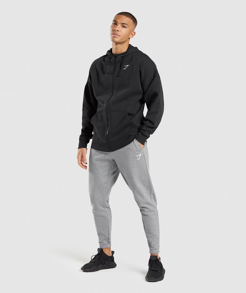 Men's Gymshark Essential Zip Up Hoodie Black | USA  2794-THXKU