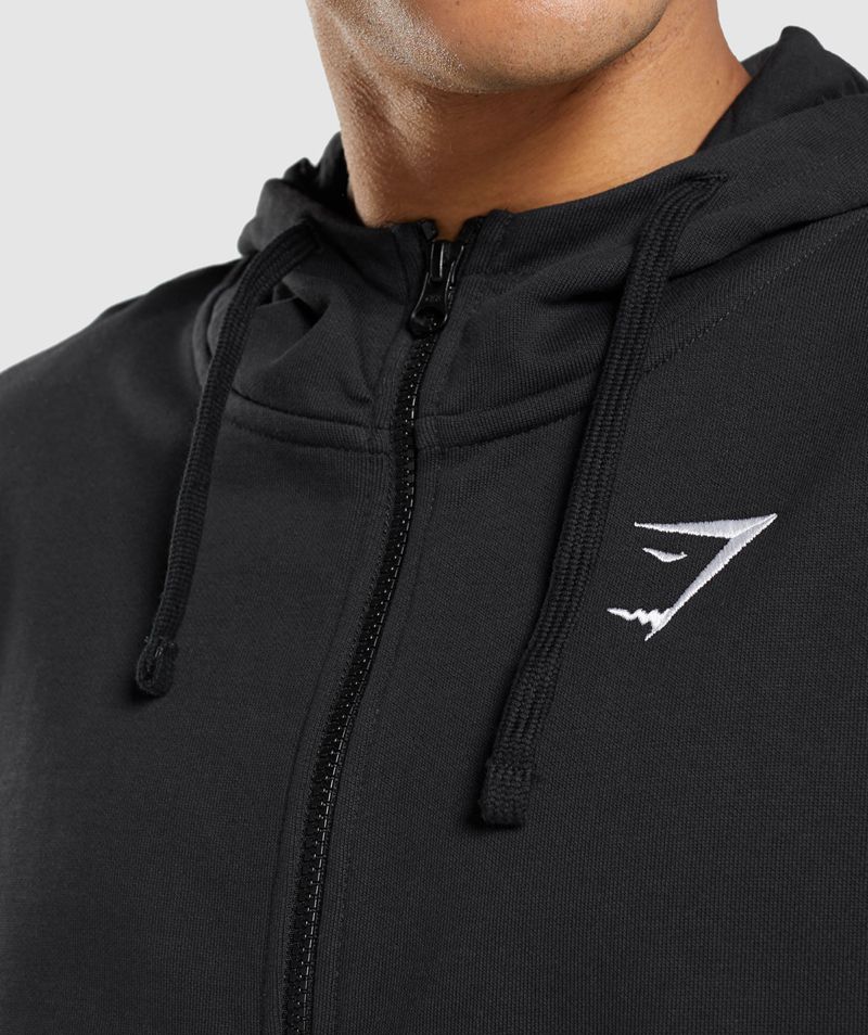 Men's Gymshark Essential Zip Up Hoodie Black | USA  2794-THXKU