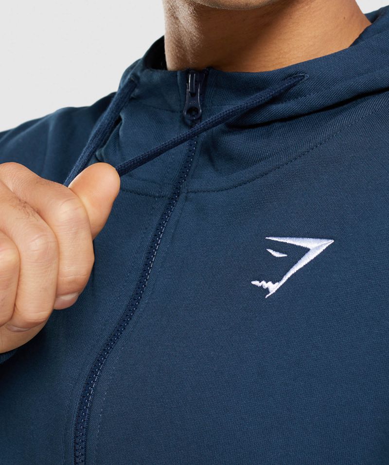 Men's Gymshark Essential Zip Up Hoodie Navy | USA  5718-ASLRJ