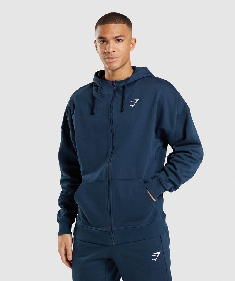 Men\'s Gymshark Essential Zip Up Hoodie Navy | USA  5718-ASLRJ