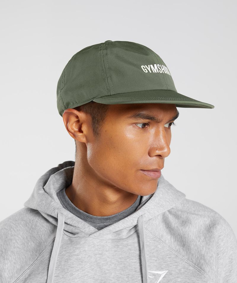 Men's Gymshark Flat Peak Caps Olive | USA  6581-QIFWZ