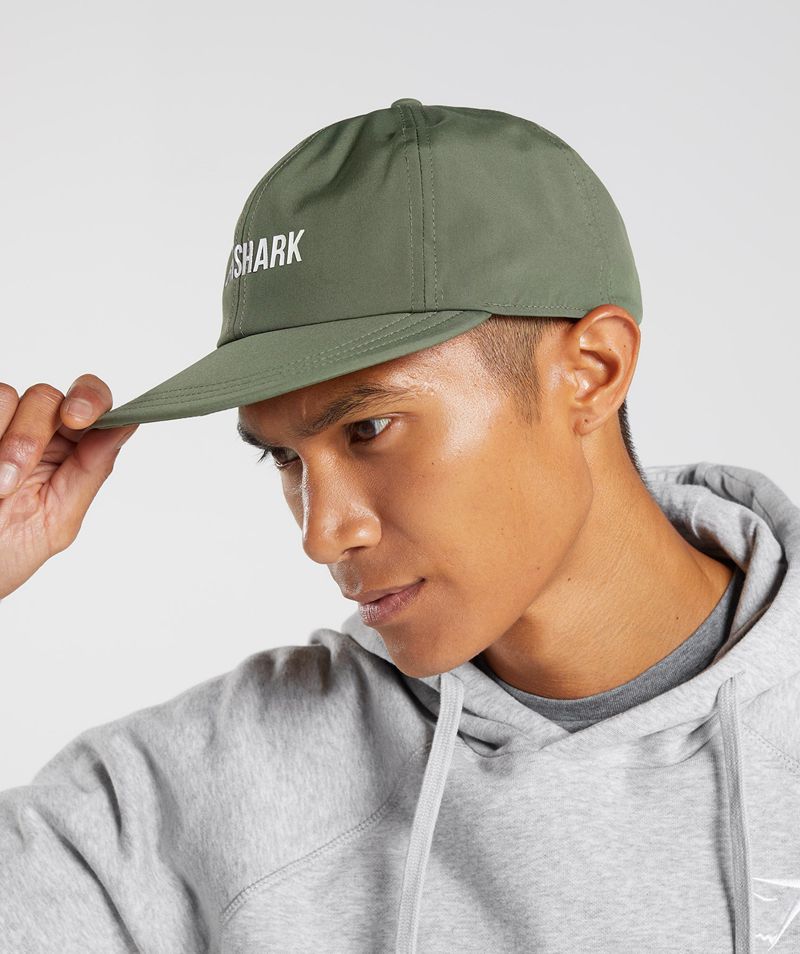 Men's Gymshark Flat Peak Caps Olive | USA  6581-QIFWZ