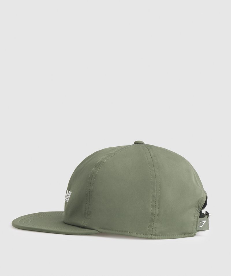 Men's Gymshark Flat Peak Caps Olive | USA  6581-QIFWZ