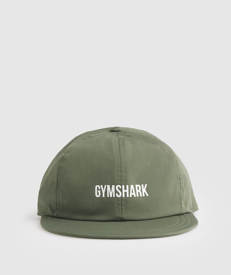 Men\'s Gymshark Flat Peak Caps Olive | USA  6581-QIFWZ