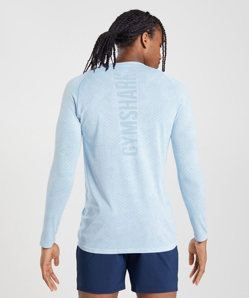 Men's Gymshark Geo Seamless Long Sleeve T-Shirts Blue | USA  1597-HKRIZ