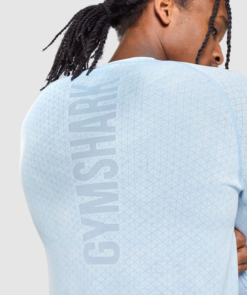 Men's Gymshark Geo Seamless Long Sleeve T-Shirts Blue | USA  1597-HKRIZ