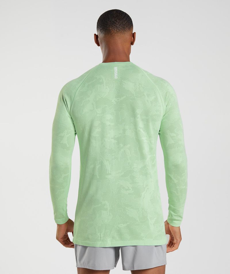 Men's Gymshark Geo Seamless Long Sleeve T-Shirts Green | USA  4791-XUOJE