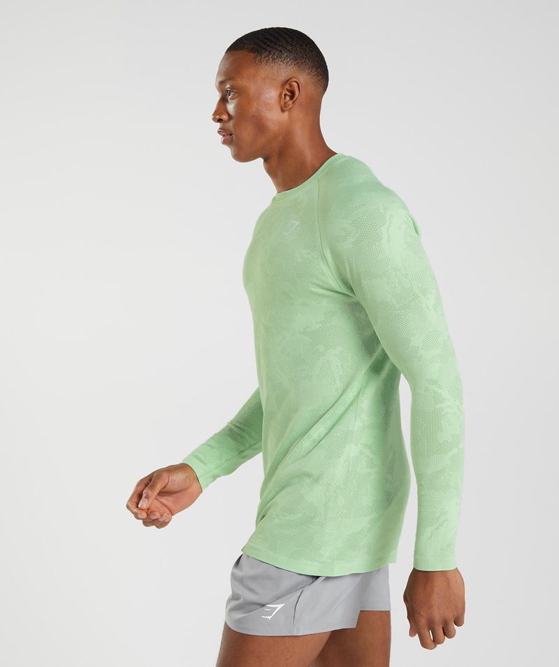 Men's Gymshark Geo Seamless Long Sleeve T-Shirts Green | USA  4791-XUOJE