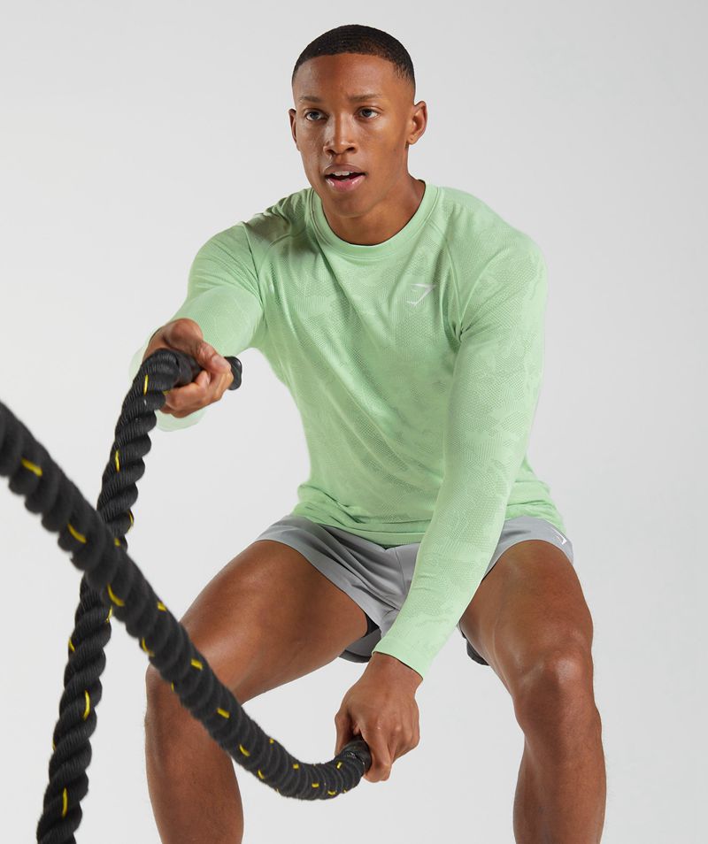 Men's Gymshark Geo Seamless Long Sleeve T-Shirts Green | USA  4791-XUOJE