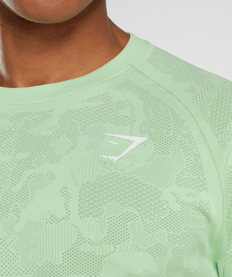 Men's Gymshark Geo Seamless Long Sleeve T-Shirts Green | USA  4791-XUOJE