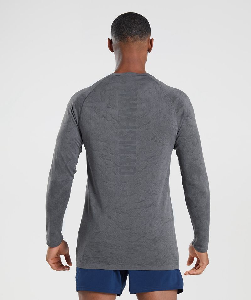 Men's Gymshark Geo Seamless Long Sleeve T-Shirts Grey | USA  5478-SLTIZ