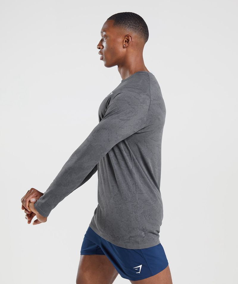 Men's Gymshark Geo Seamless Long Sleeve T-Shirts Grey | USA  5478-SLTIZ