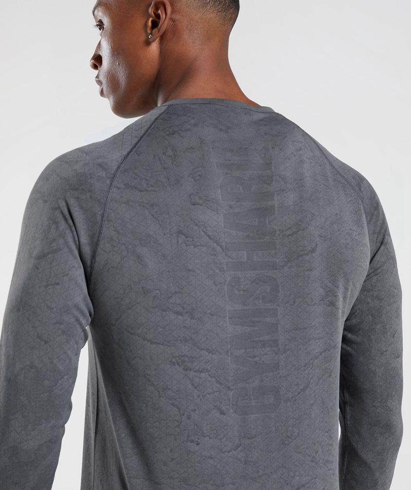 Men's Gymshark Geo Seamless Long Sleeve T-Shirts Grey | USA  5478-SLTIZ