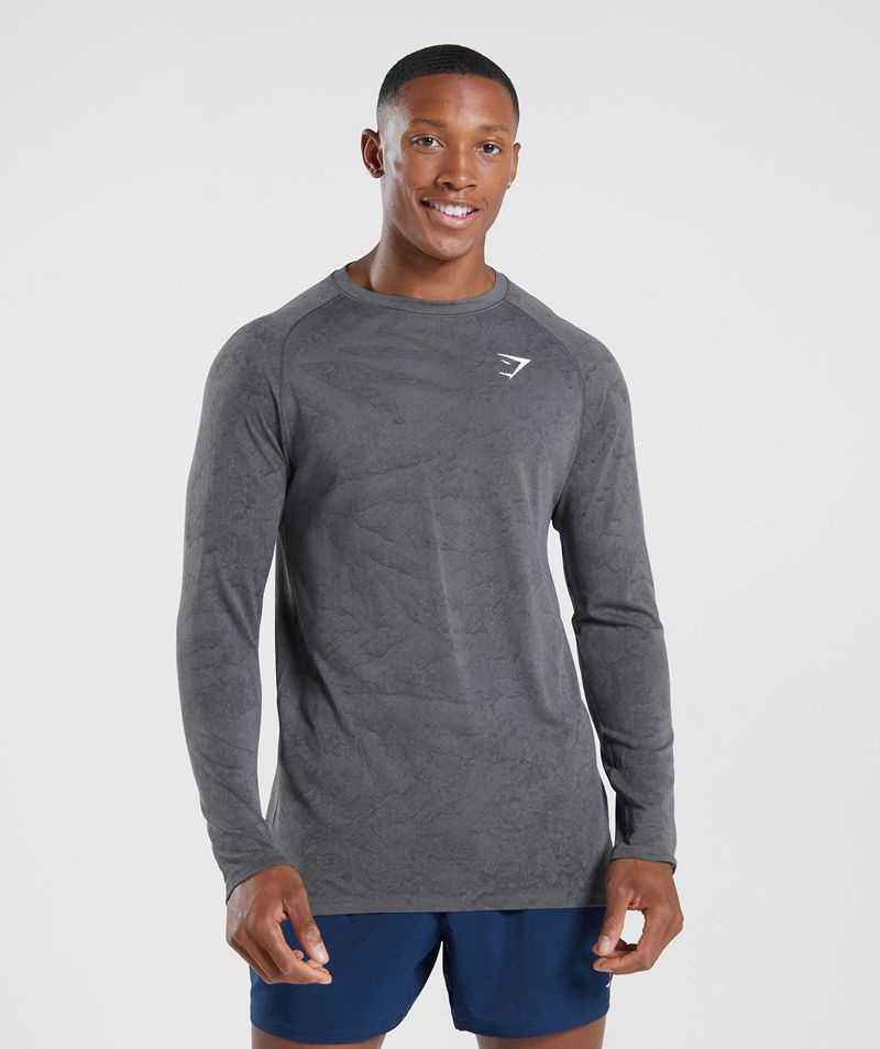 Men\'s Gymshark Geo Seamless Long Sleeve T-Shirts Grey | USA  5478-SLTIZ