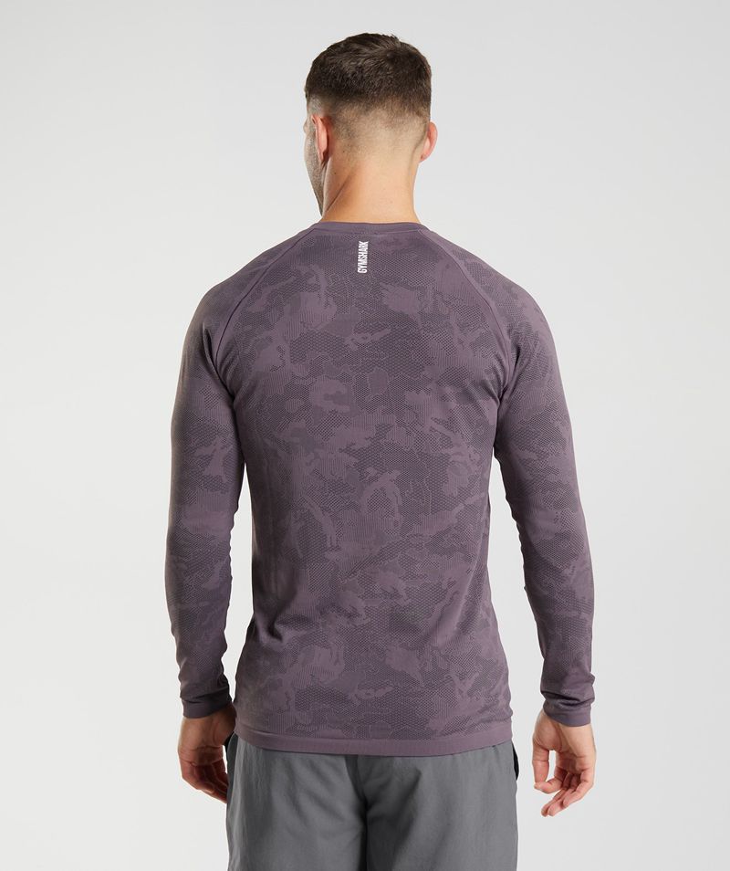 Men's Gymshark Geo Seamless Long Sleeve T-Shirts Purple | USA  6380-DJVYW