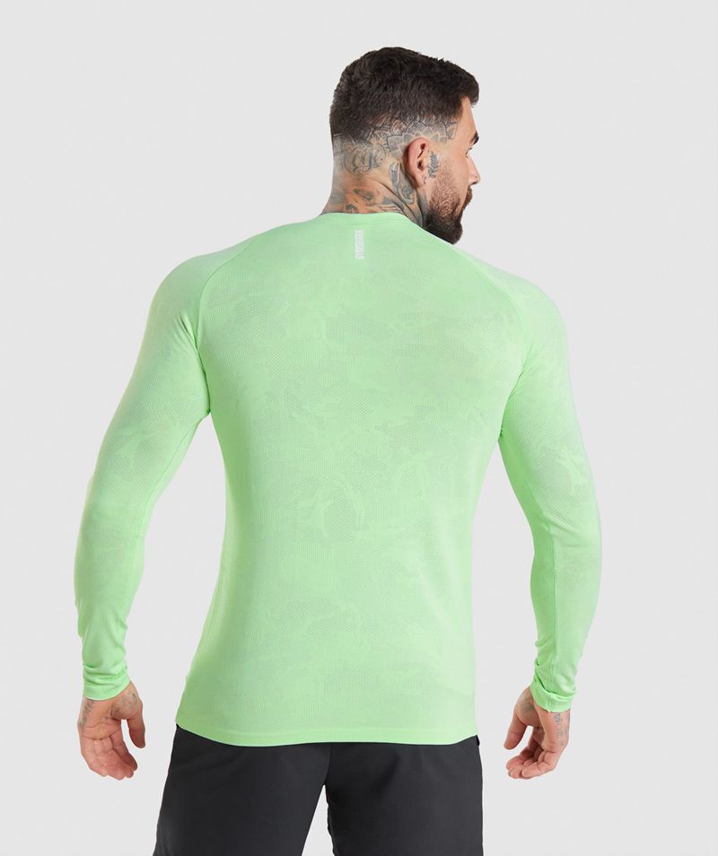 Men's Gymshark Geo Seamless Long Sleeve T-Shirts Green | USA  7328-VJXRB