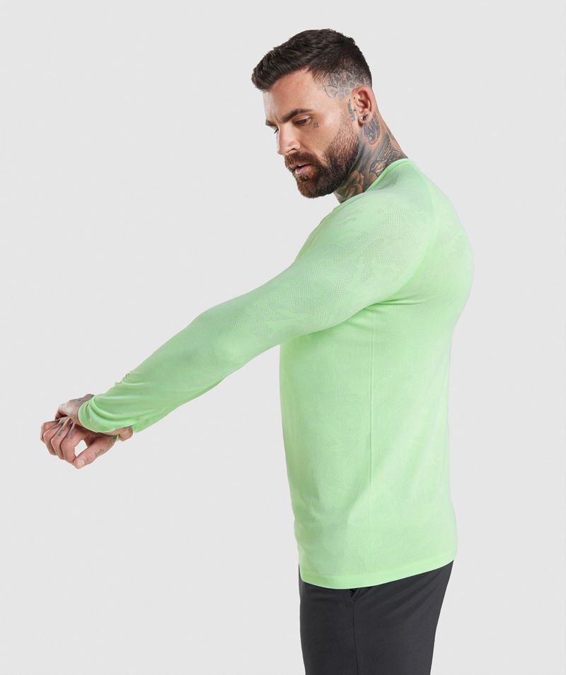 Men's Gymshark Geo Seamless Long Sleeve T-Shirts Green | USA  7328-VJXRB