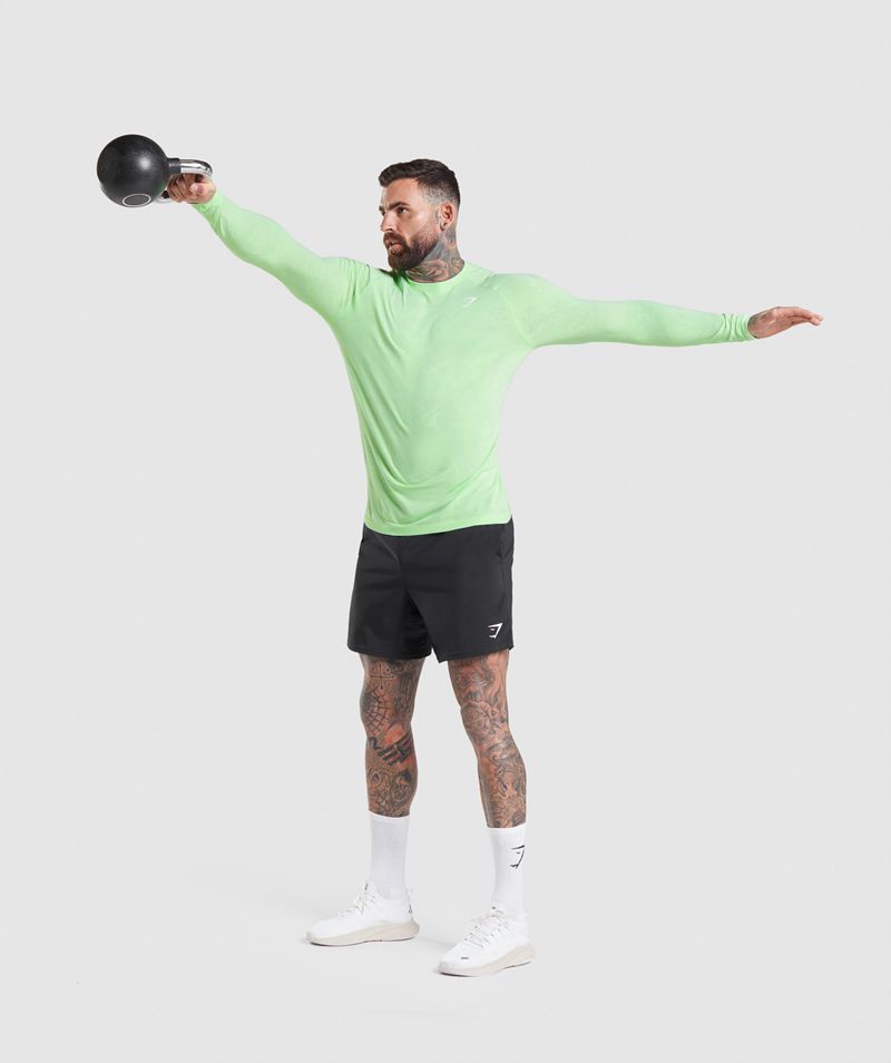 Men's Gymshark Geo Seamless Long Sleeve T-Shirts Green | USA  7328-VJXRB