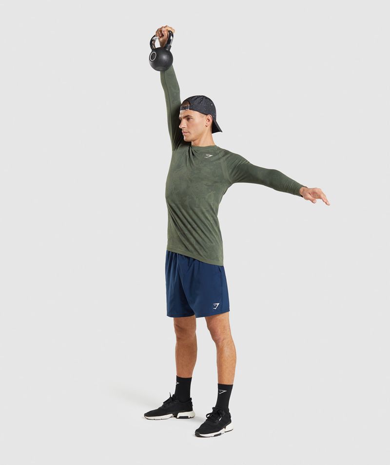 Men's Gymshark Geo Seamless Long Sleeve T-Shirts Olive | USA  8639-KVFOJ