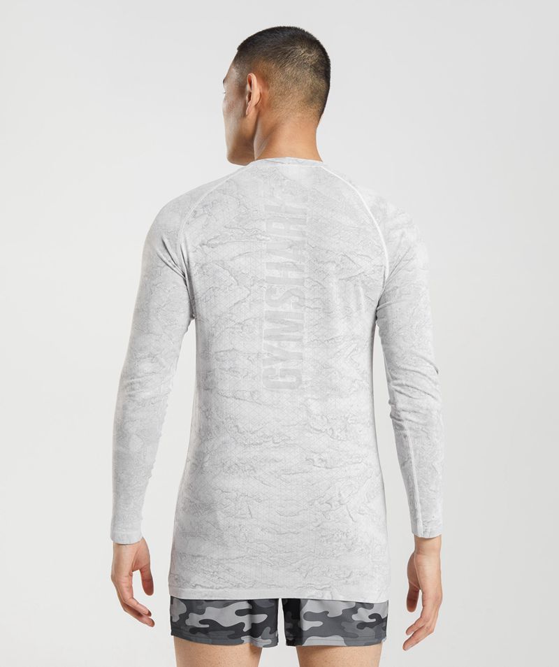 Men's Gymshark Geo Seamless Long Sleeve T-Shirts Light Grey | USA  9263-DAIXH