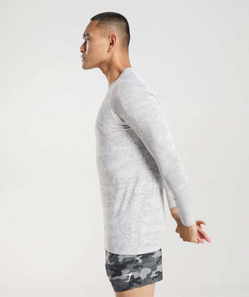 Men's Gymshark Geo Seamless Long Sleeve T-Shirts Light Grey | USA  9263-DAIXH