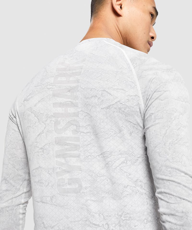 Men's Gymshark Geo Seamless Long Sleeve T-Shirts Light Grey | USA  9263-DAIXH