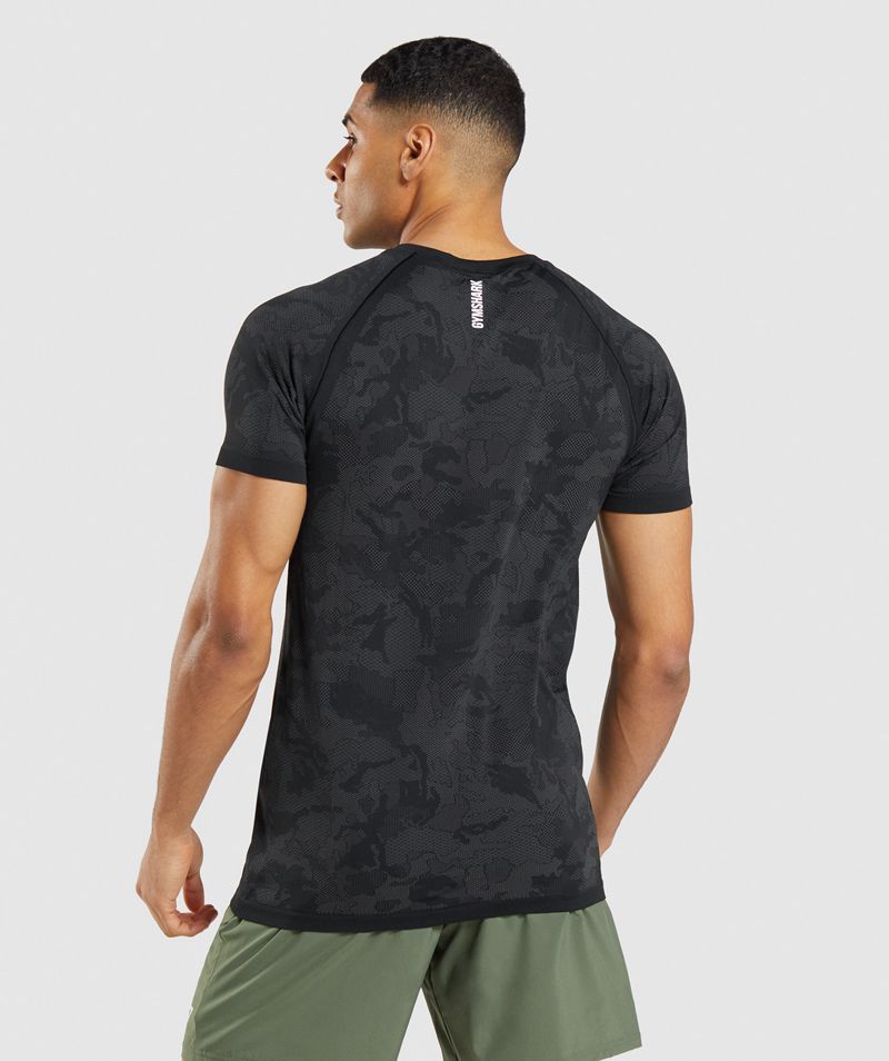 Men's Gymshark Geo Seamless T-Shirts Black | USA  2570-RMWNT