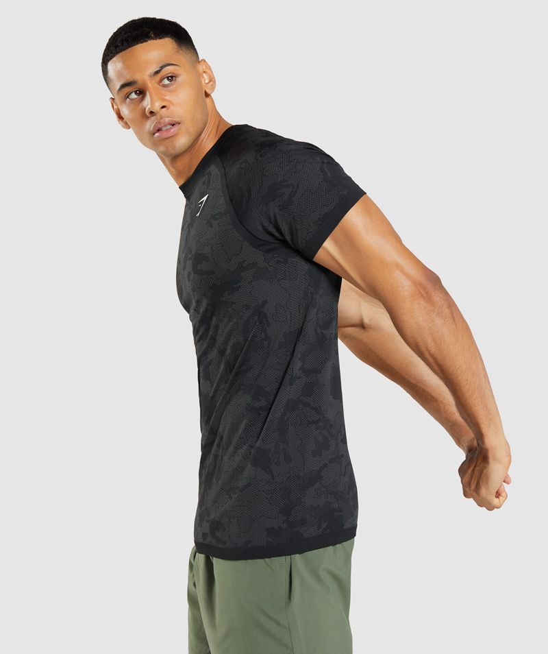 Men's Gymshark Geo Seamless T-Shirts Black | USA  2570-RMWNT