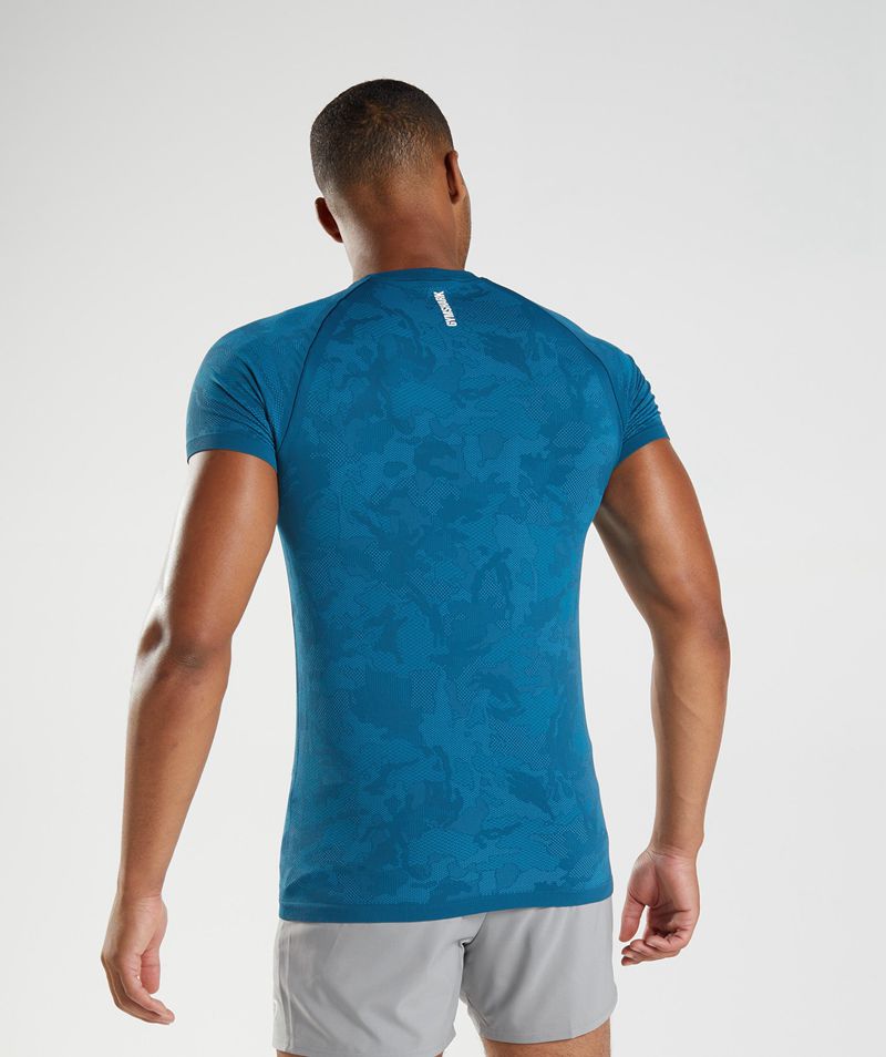 Men's Gymshark Geo Seamless T-Shirts Blue | USA  3912-TZODA